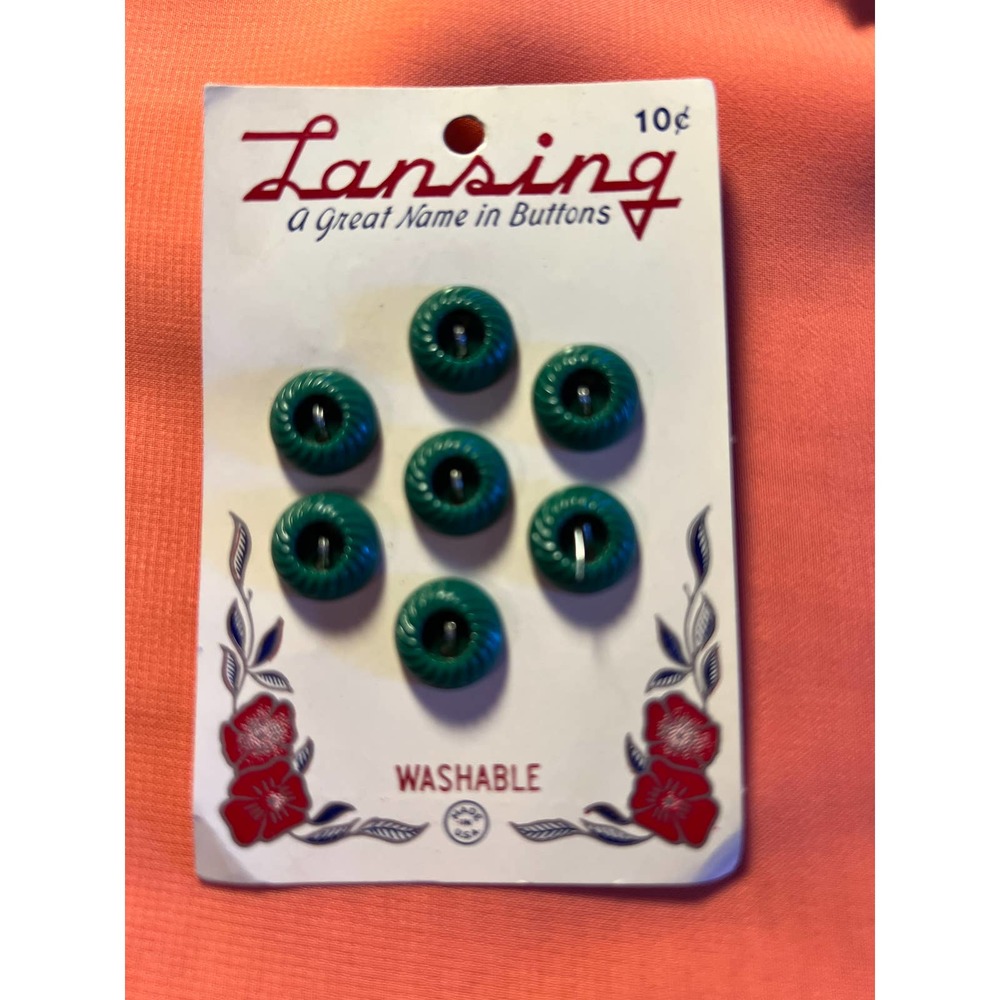 Vintage Lansing Buttons 7 Green Teal Size 20 1/2" ridged Style 241